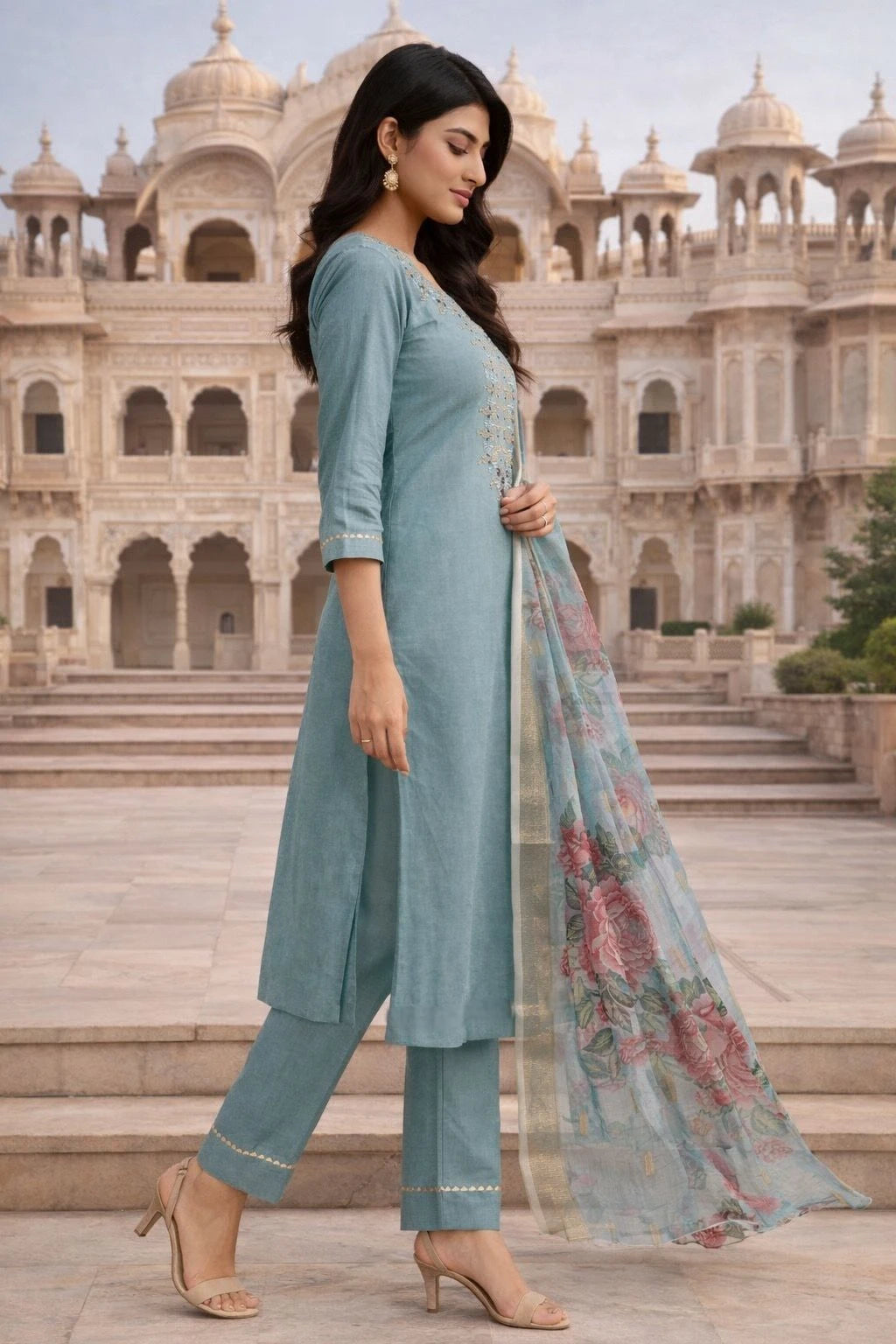 Vastra Creation's Heavy Embroidered Viscose Roman Silk Suit Set