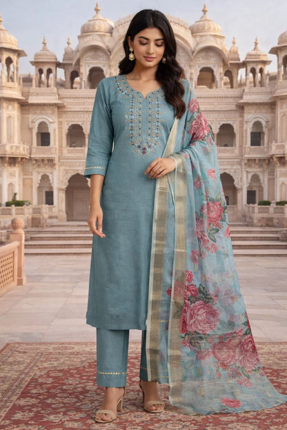 Vastra Creation's Heavy Embroidered Viscose Roman Silk Suit Set