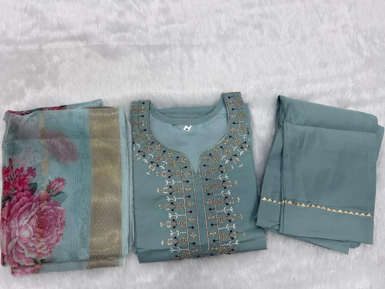 Vastra Creation's Heavy Embroidered Viscose Roman Silk Suit Set