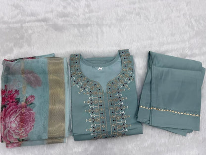 Vastra Creation's Heavy Embroidered Viscose Roman Silk Suit Set