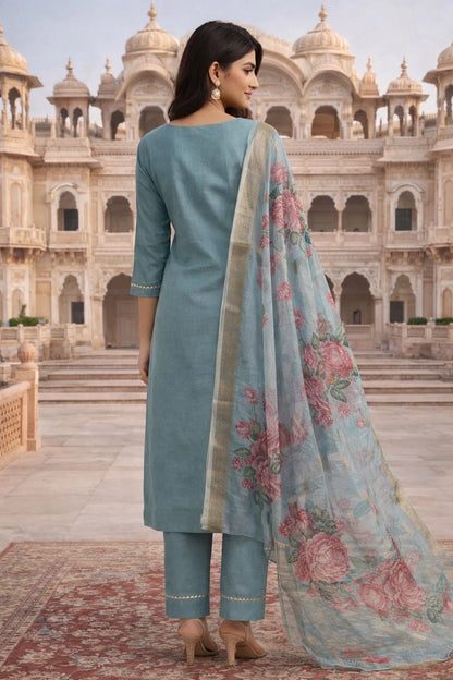 Vastra Creation's Heavy Embroidered Viscose Roman Silk Suit Set