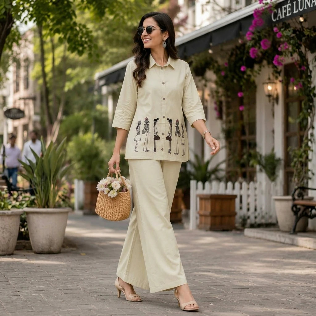 Vastra Creation's Designer Embroidered Dhabu Cotton Co-Ord Set