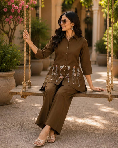 Vastra Creation's Designer Embroidered Dhabu Cotton Co-Ord Set