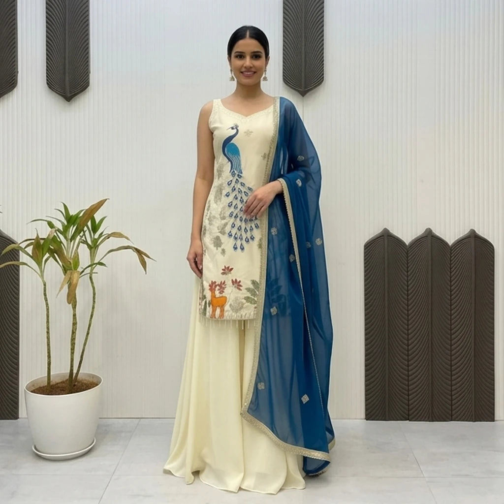 Vastra Creation's Heavy Crepe Embroidered Kurta Set with Georgette Dupatta