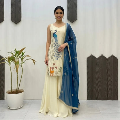 Vastra Creation's Heavy Crepe Embroidered Kurta Set with Georgette Dupatta