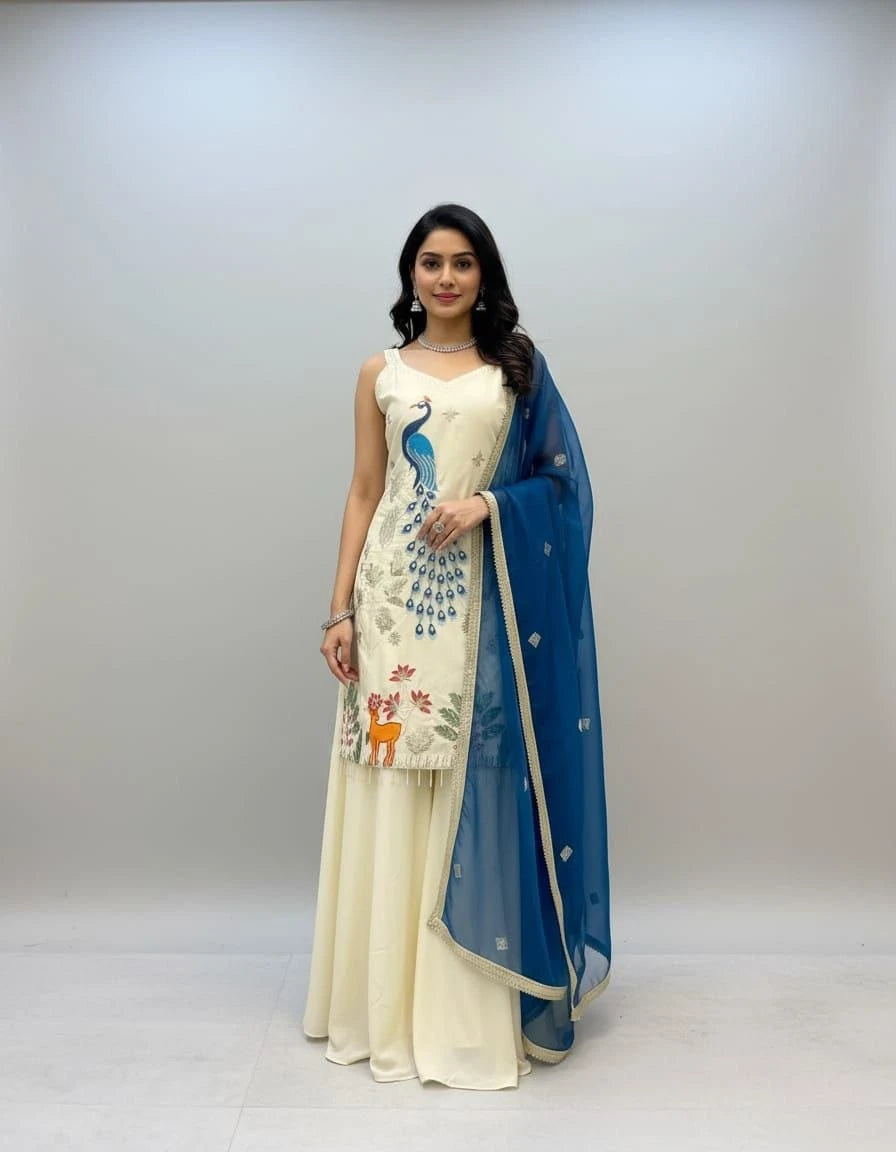 Vastra Creation's Heavy Crepe Embroidered Kurta Set with Georgette Dupatta