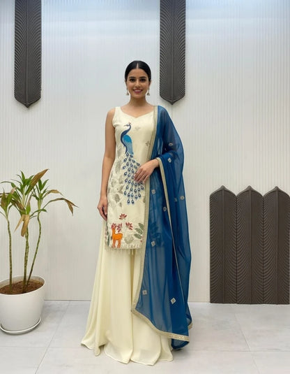 Vastra Creation's Heavy Crepe Embroidered Kurta Set with Georgette Dupatta