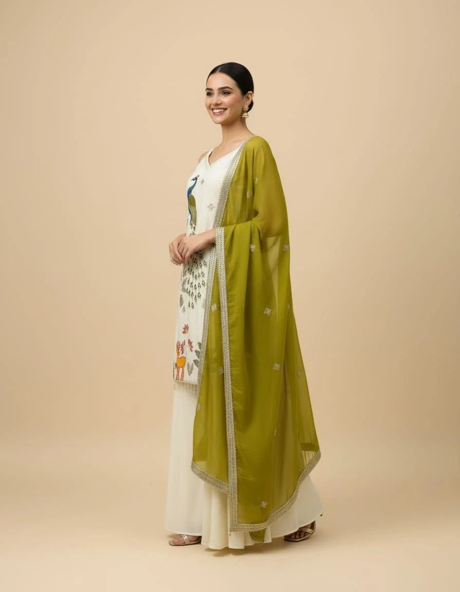 Vastra Creation's Heavy Crepe Embroidered Kurta Set with Georgette Dupatta