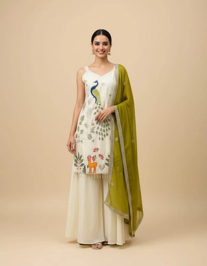 Vastra Creation's Heavy Crepe Embroidered Kurta Set with Georgette Dupatta