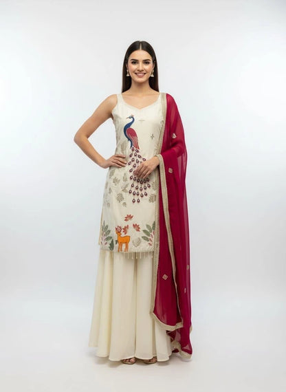 Vastra Creation's Heavy Crepe Embroidered Kurta Set with Georgette Dupatta