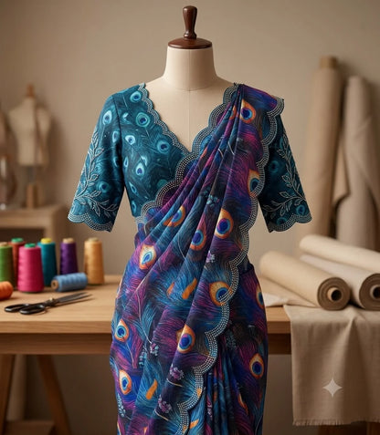 Vastra Creation's Soft Georgette Digital Print Saree with Swarovski Stone Work