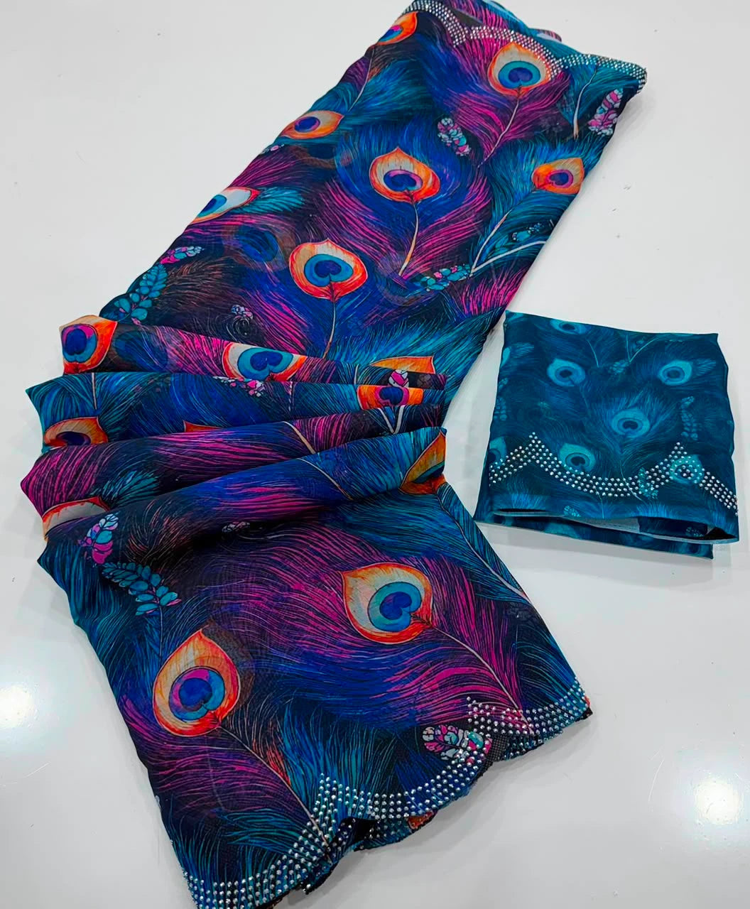 Vastra Creation's Soft Georgette Digital Print Saree with Swarovski Stone Work
