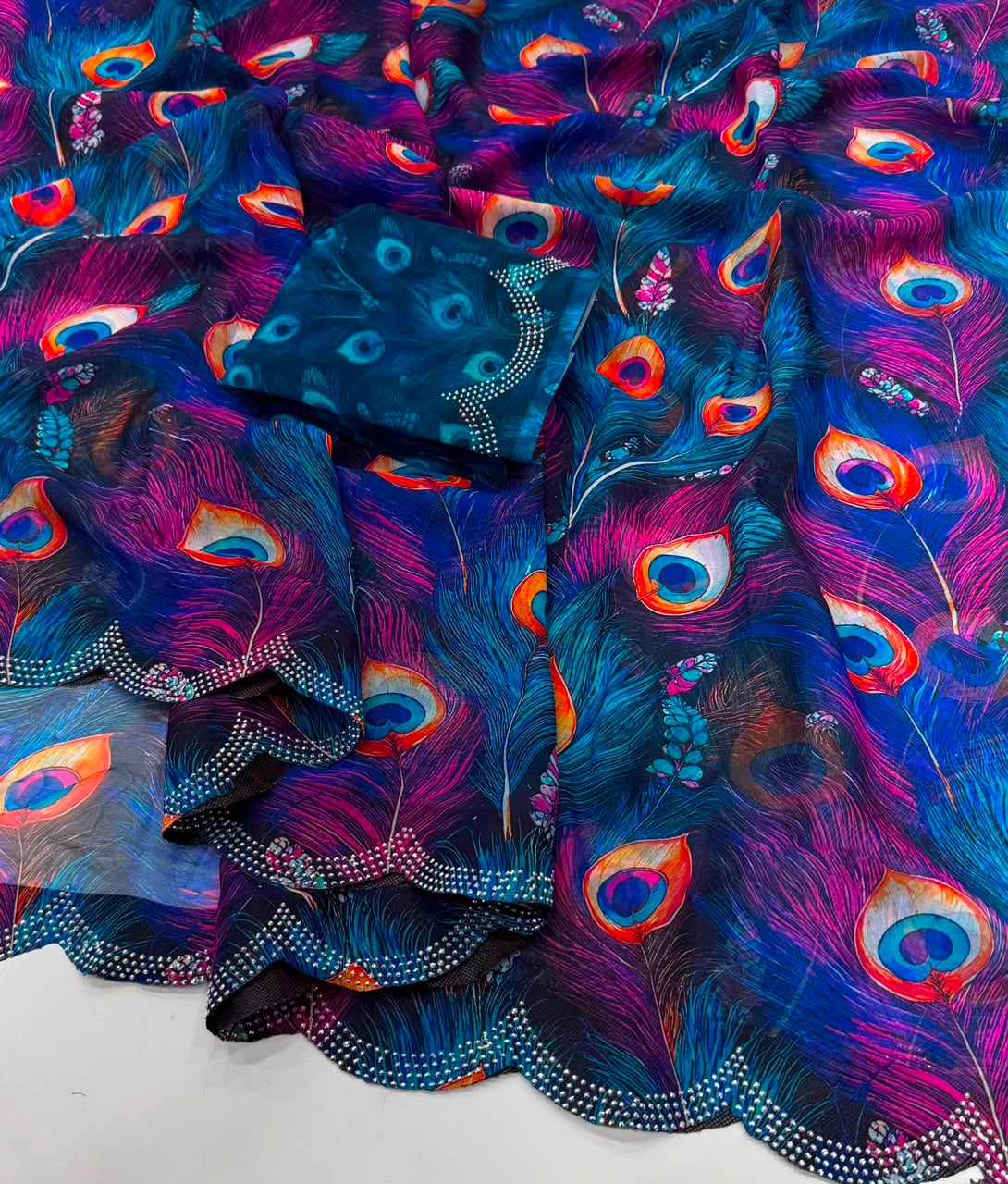 Vastra Creation's Soft Georgette Digital Print Saree with Swarovski Stone Work