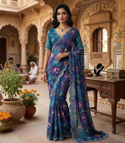 Vastra Creation's Soft Georgette Digital Print Saree with Swarovski Stone Work