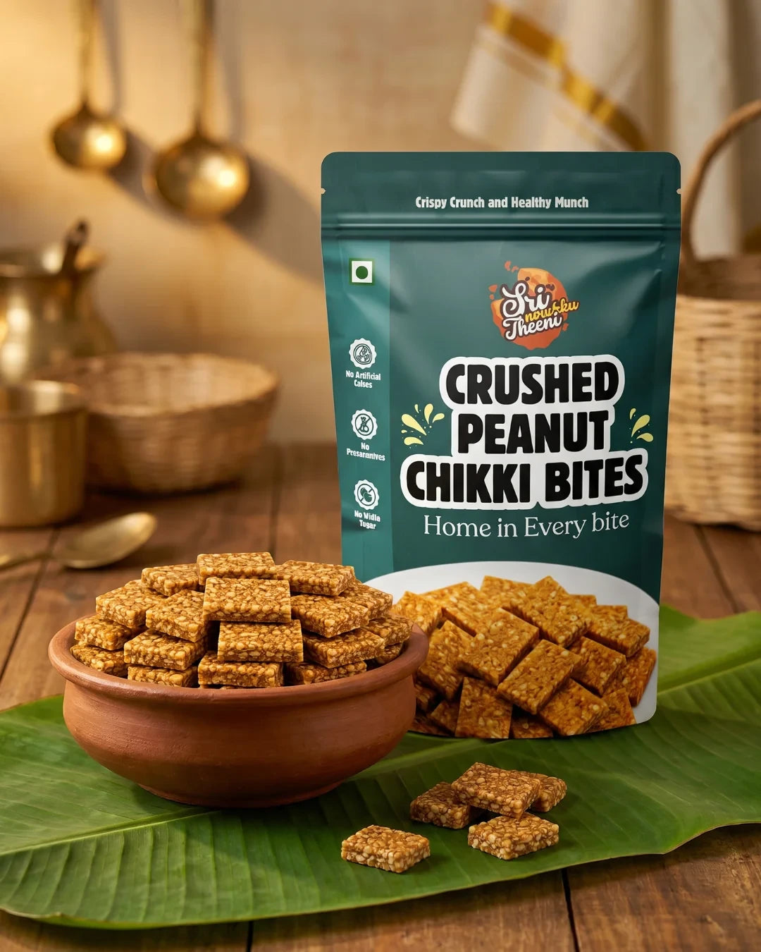 Sri Norukku Theeni Crushed Peanut Chikki Bites