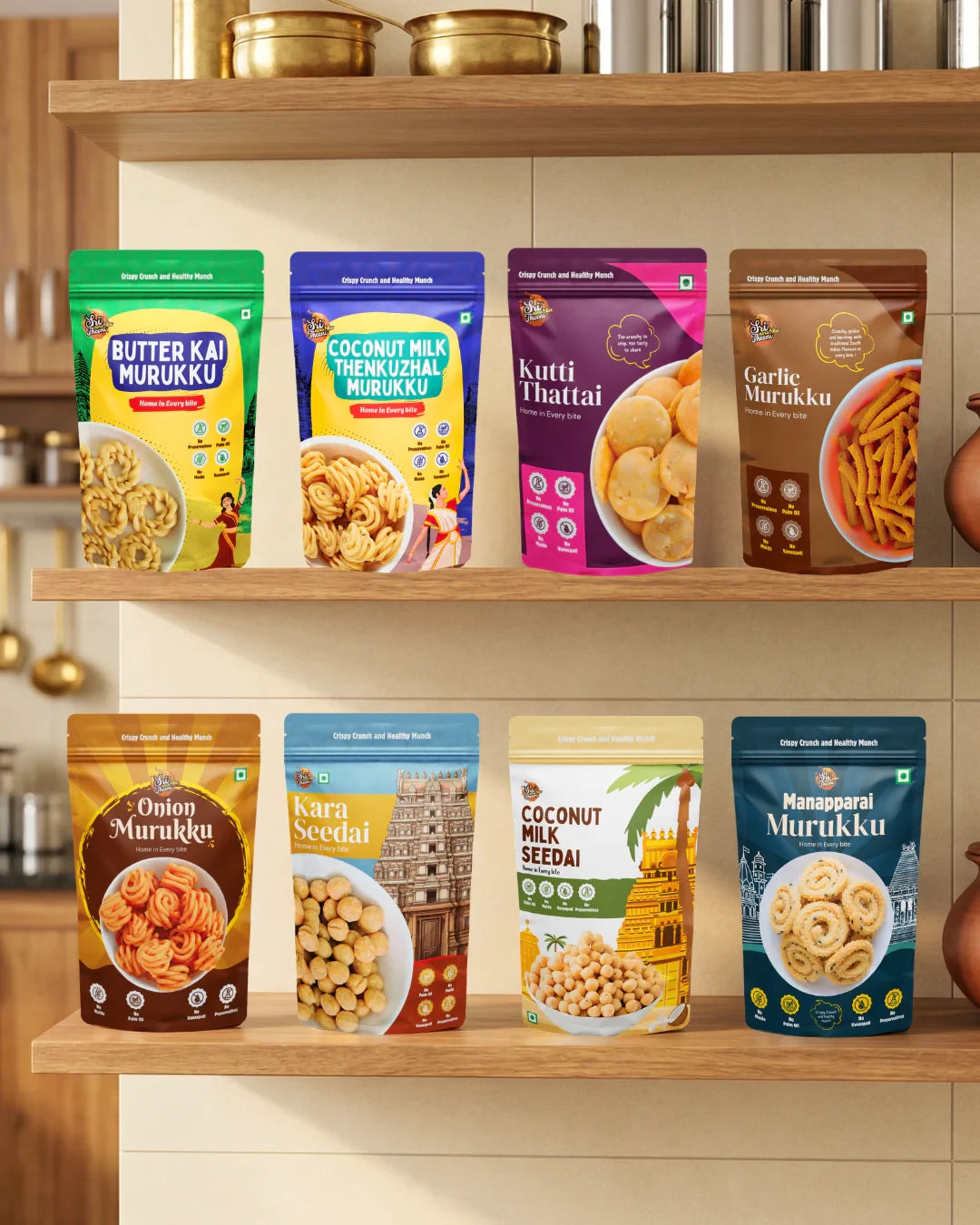 Sri Norukku Theeni Traditional Murukku, Seedai & Thattai - Combo Pack of 8