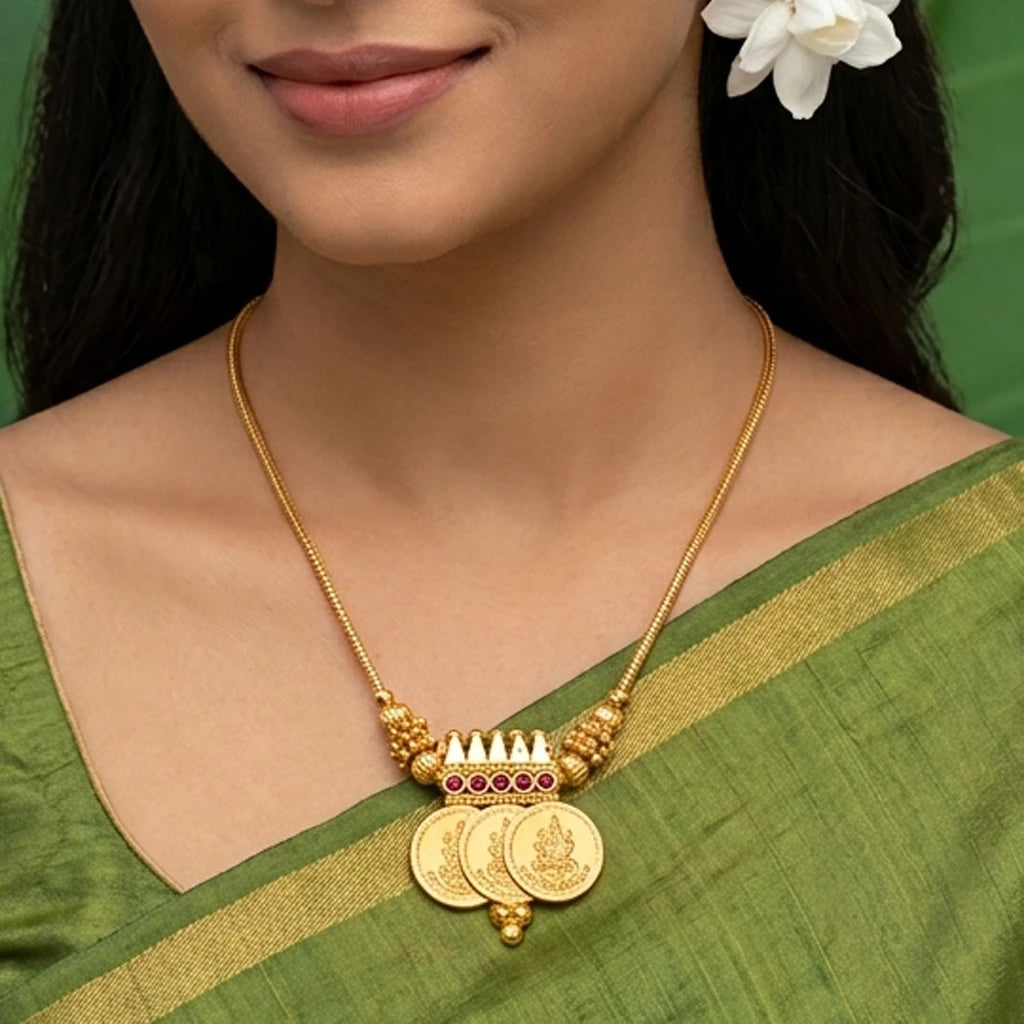 Elegents' Three Lakshmi Gold Coin Necklace