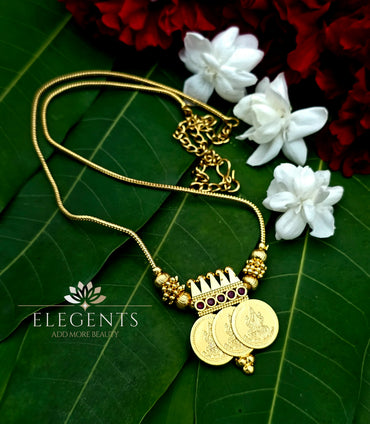 Elegents' Three Lakshmi Gold Coin Necklace