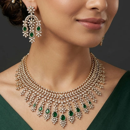 Elegents' Ad Stone Green Bridal Necklace Set