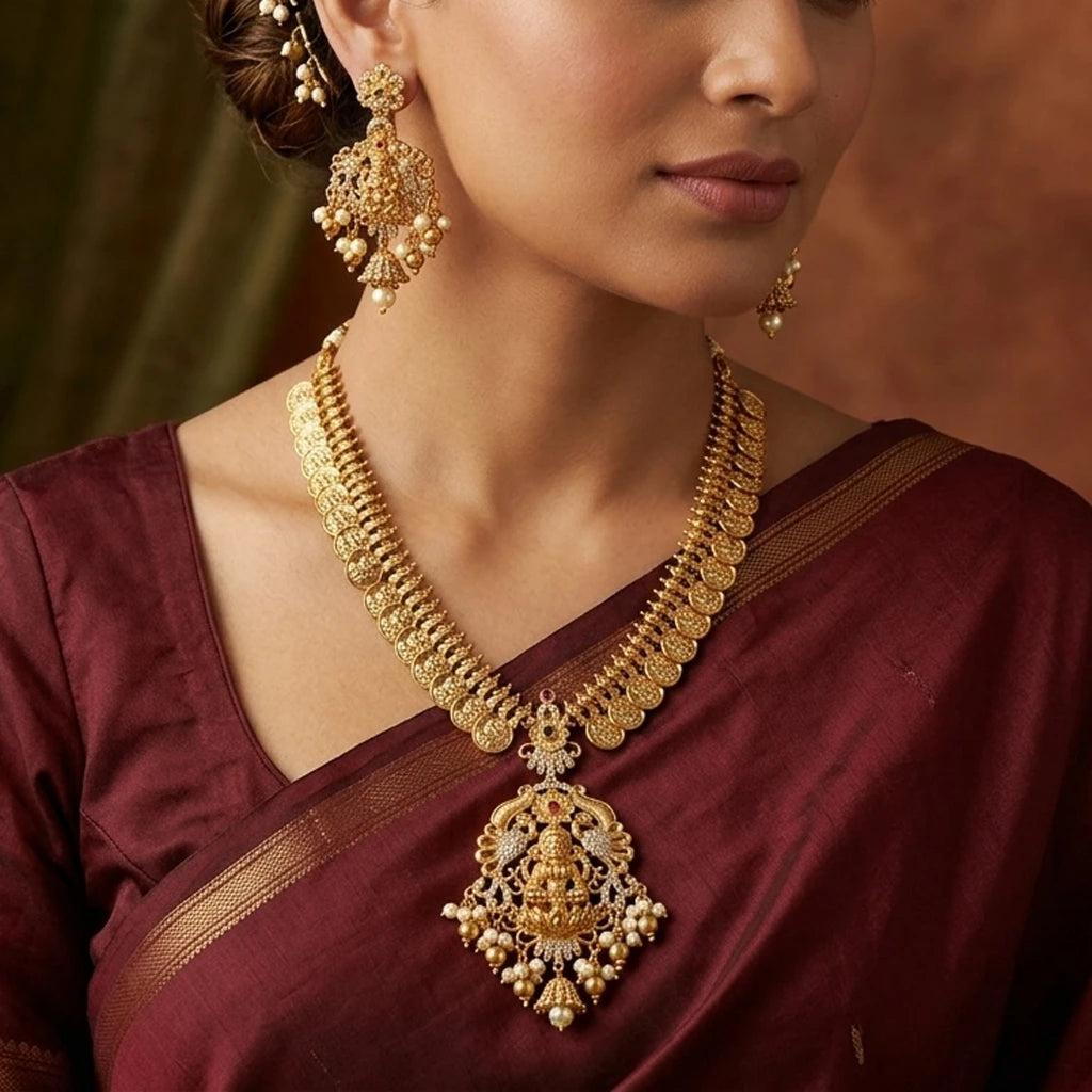 Elegents' Short Lakshmi Coin Necklace Set