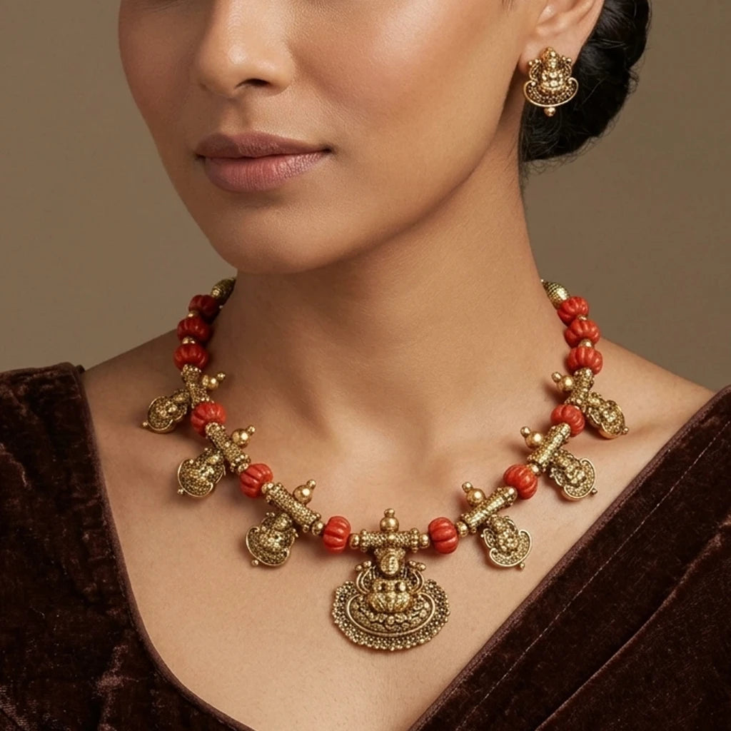 Elegents' Nakshi Coral Necklace Set