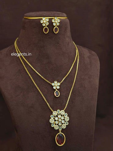 Elegents' 2line Chain Necklace Set Red
