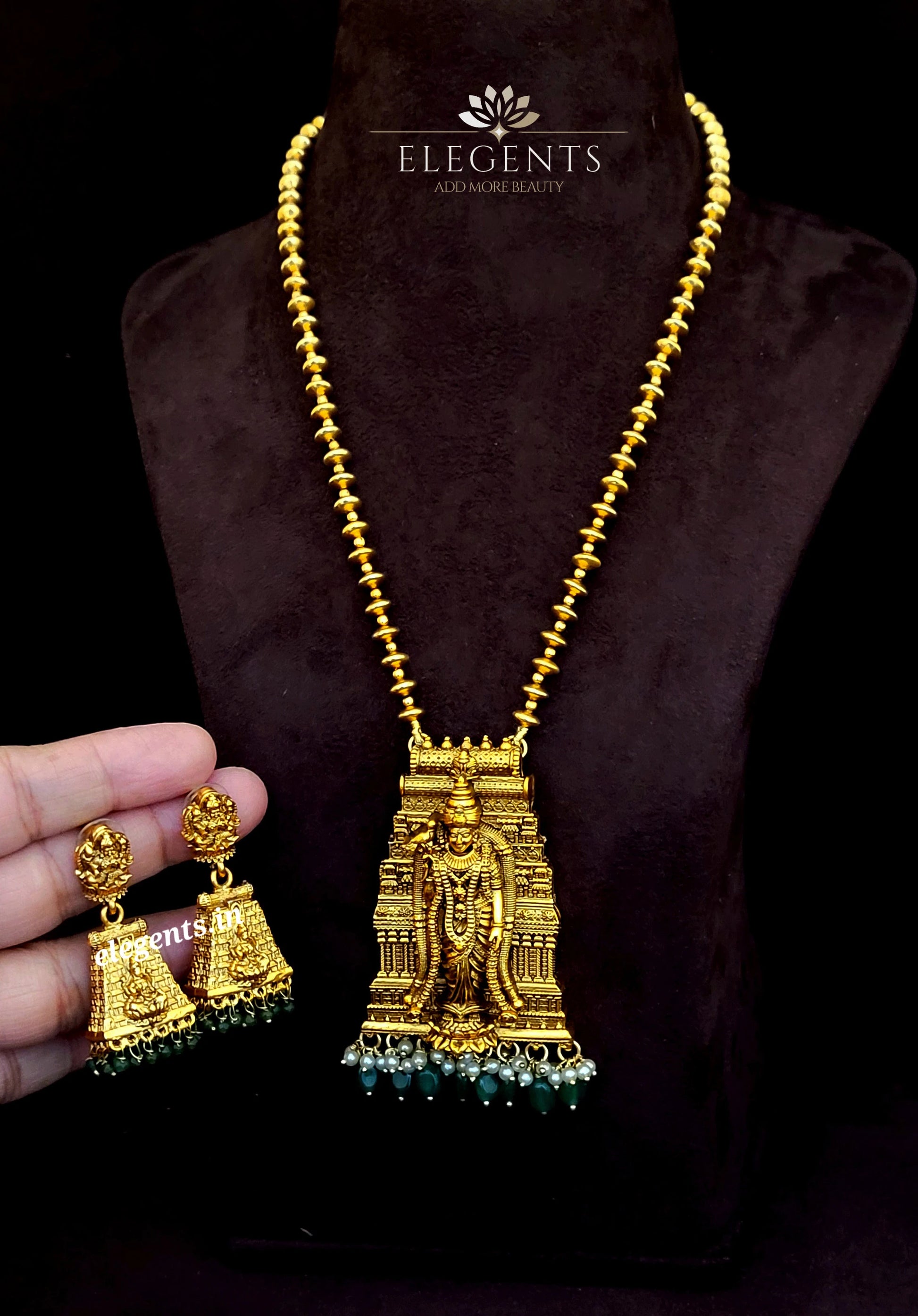 Elegents' Meenakshi Gold Beads Haram