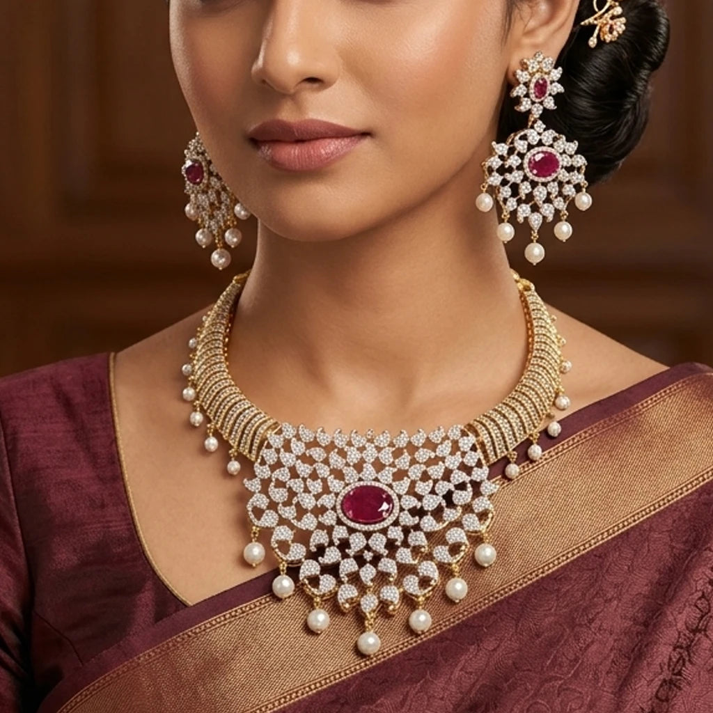 Elegents' Designer GJ Kante Red Necklace Set
