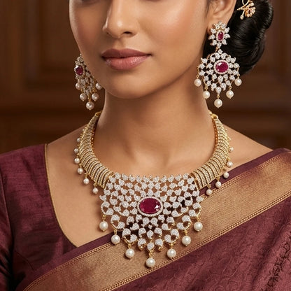 Elegents' Designer GJ Kante Red Necklace Set