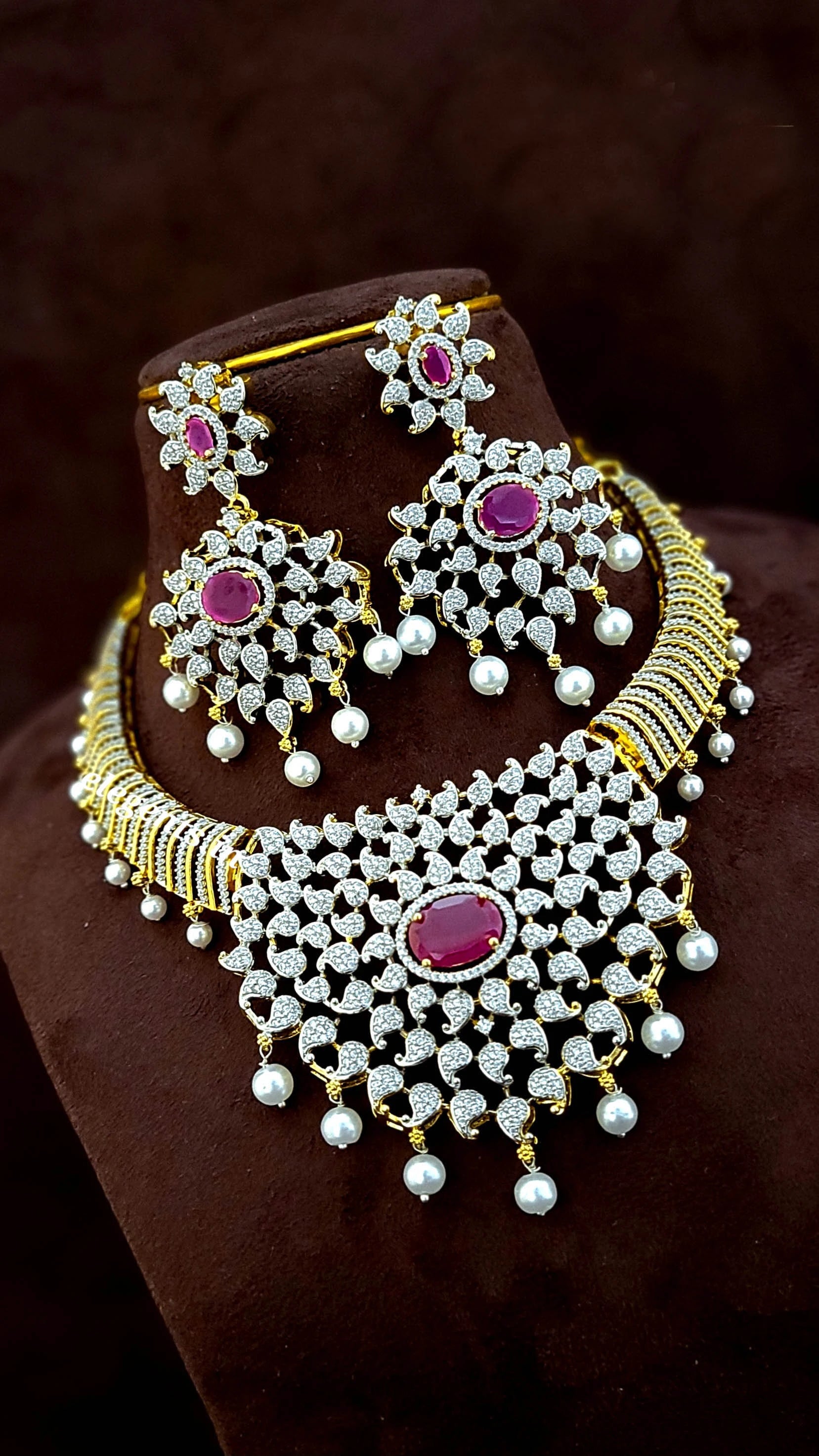 Elegents' Designer GJ Kante Red Necklace Set