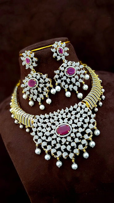 Elegents' Designer GJ Kante Red Necklace Set