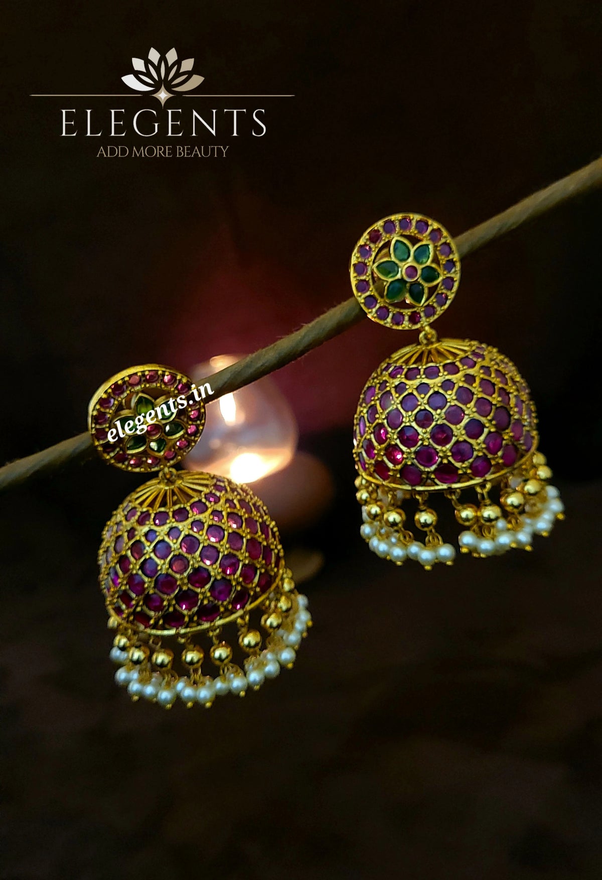 Elegents' Big Traditional Kemp Jhumka & Mattal