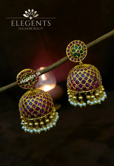 Elegents' Big Traditional Kemp Jhumka & Mattal