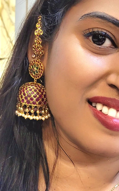 Elegents' Big Traditional Kemp Jhumka & Mattal