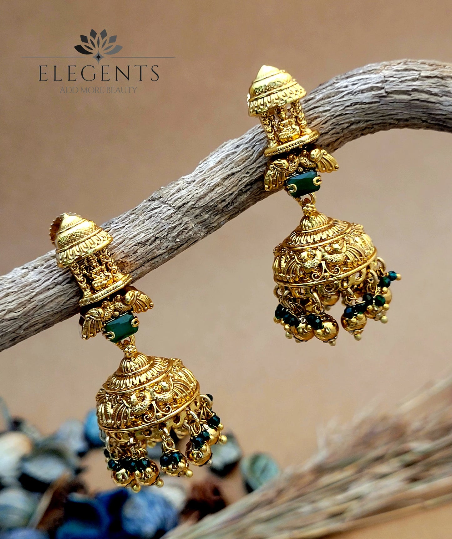 Elegents' D Lakshmi Green Beads Jhumka