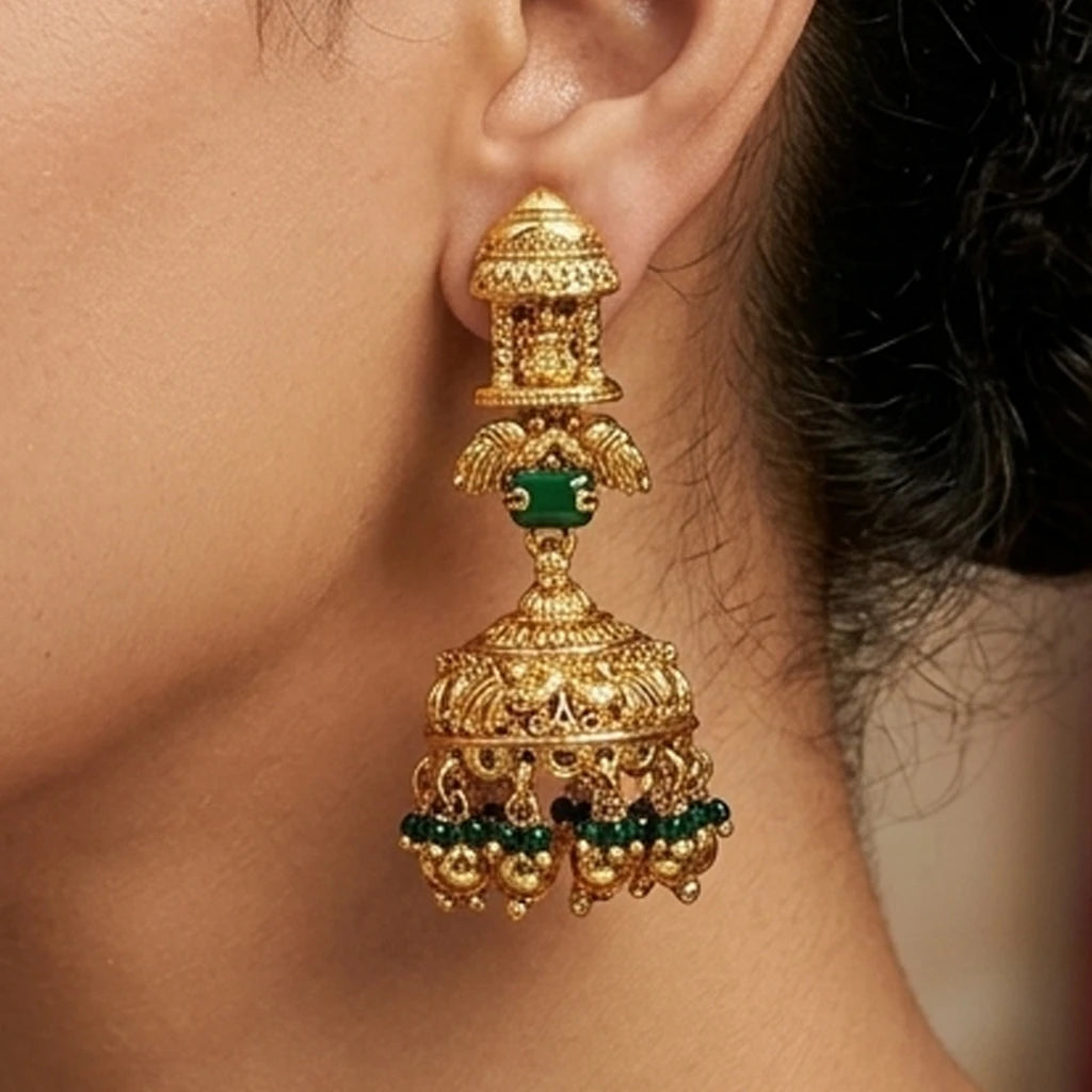 Elegents' D Lakshmi Green Beads Jhumka