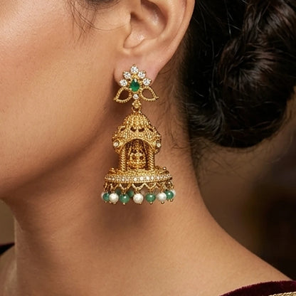 Elegents' Lakshmi Temple Jhumka Green Beads