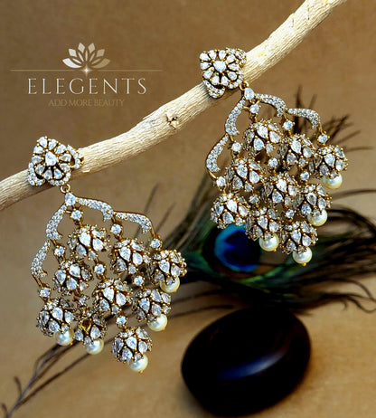 Elegents' Luxurious White Stone Earrings