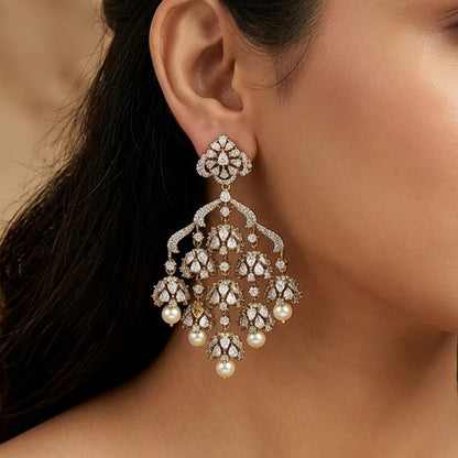 Elegents' Luxurious White Stone Earrings