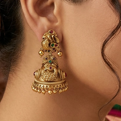 Elegents' Nakshi Peacock Jhumka Earring Set
