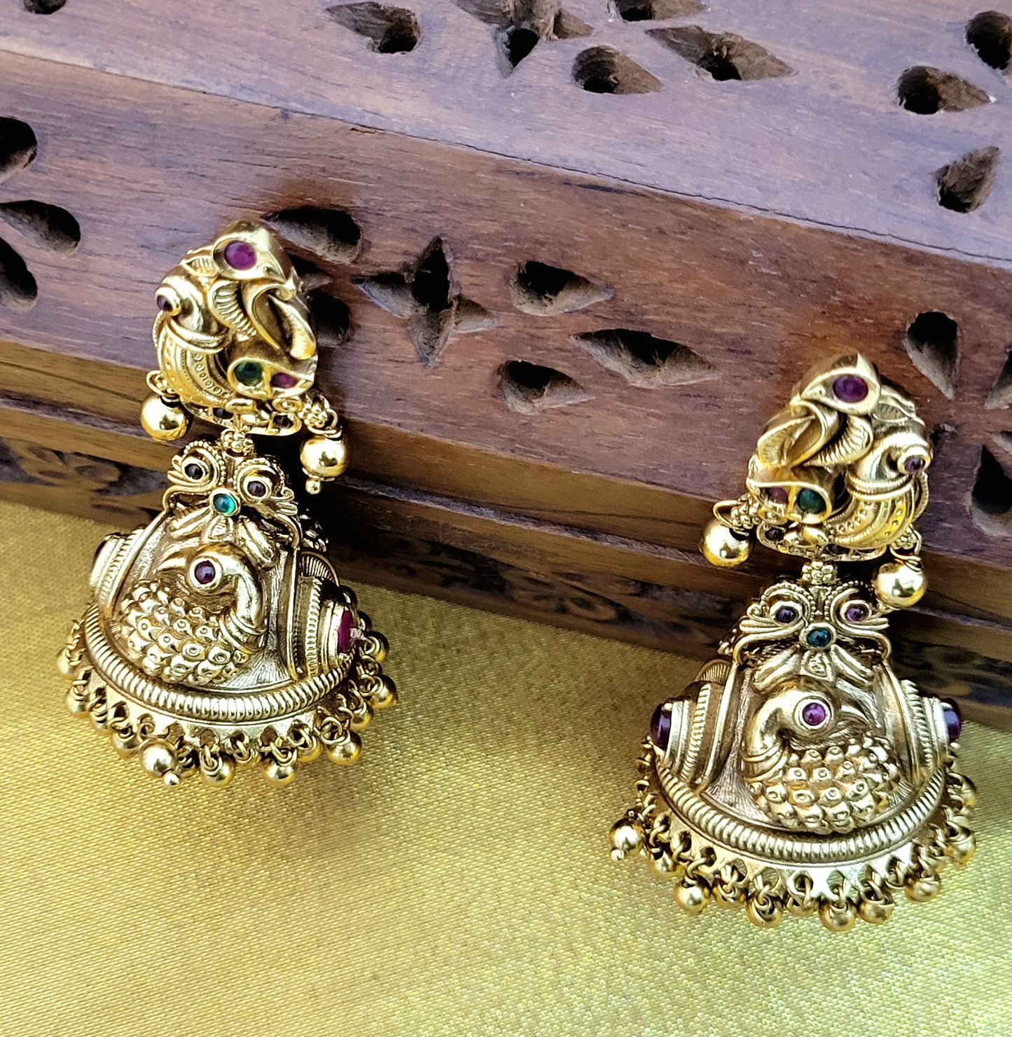Elegents' Nakshi Peacock Jhumka Earring Set