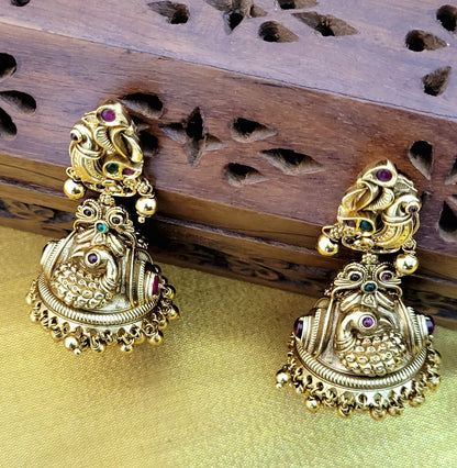 Elegents' Nakshi Peacock Jhumka Earring Set