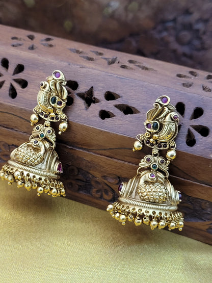 Elegents' Nakshi Peacock Jhumka Earring Set