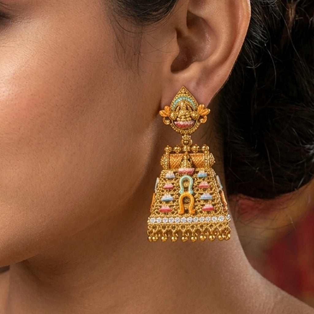 Elegents' Meenakari Temple Jhumka