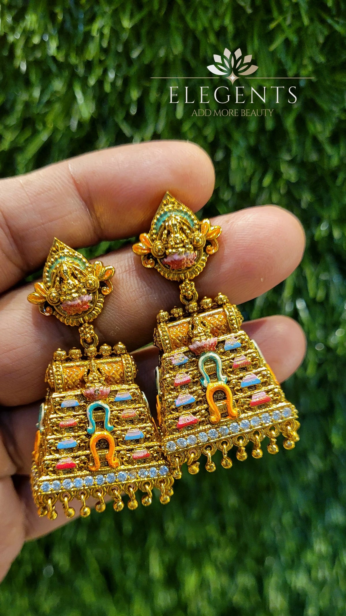 Elegents' Meenakari Temple Jhumka