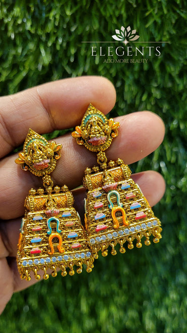 Elegents' Meenakari Temple Jhumka