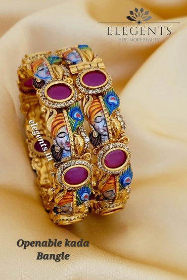 Elegents' Meenakari Red Krishna Openable Kada Bangle