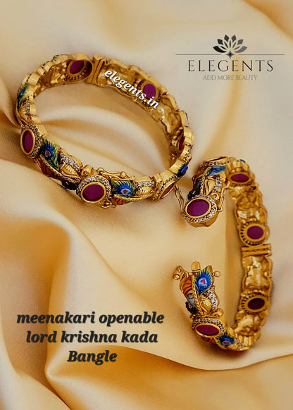 Elegents' Meenakari Red Krishna Openable Kada Bangle