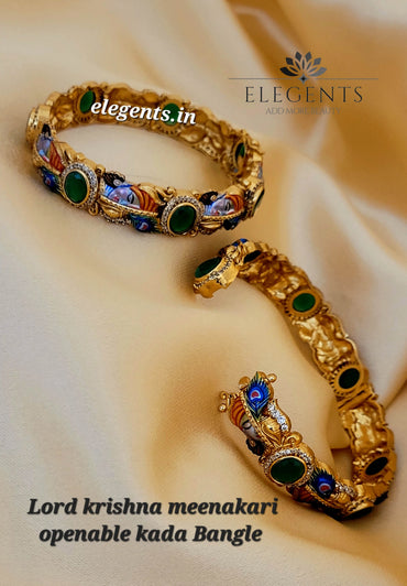 Elegents' Meenakari Green Krishna Openable Kada Bangle