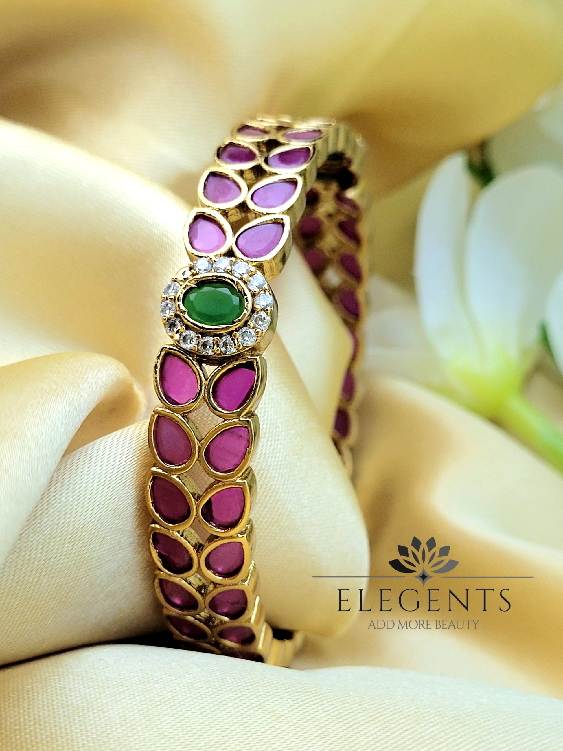 Elegents' Luxurious Ruby Leaf Bangle Set